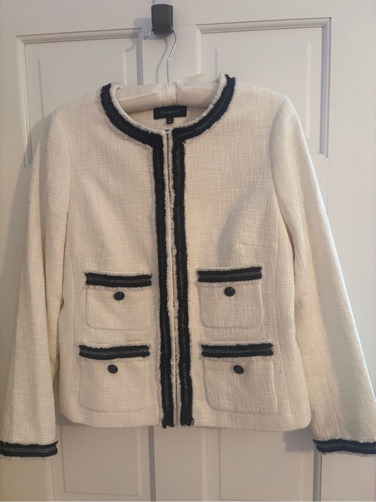 Talbots Jackets & Blazers - Talbots Cream Tweed Jacket with Black Trim Accents